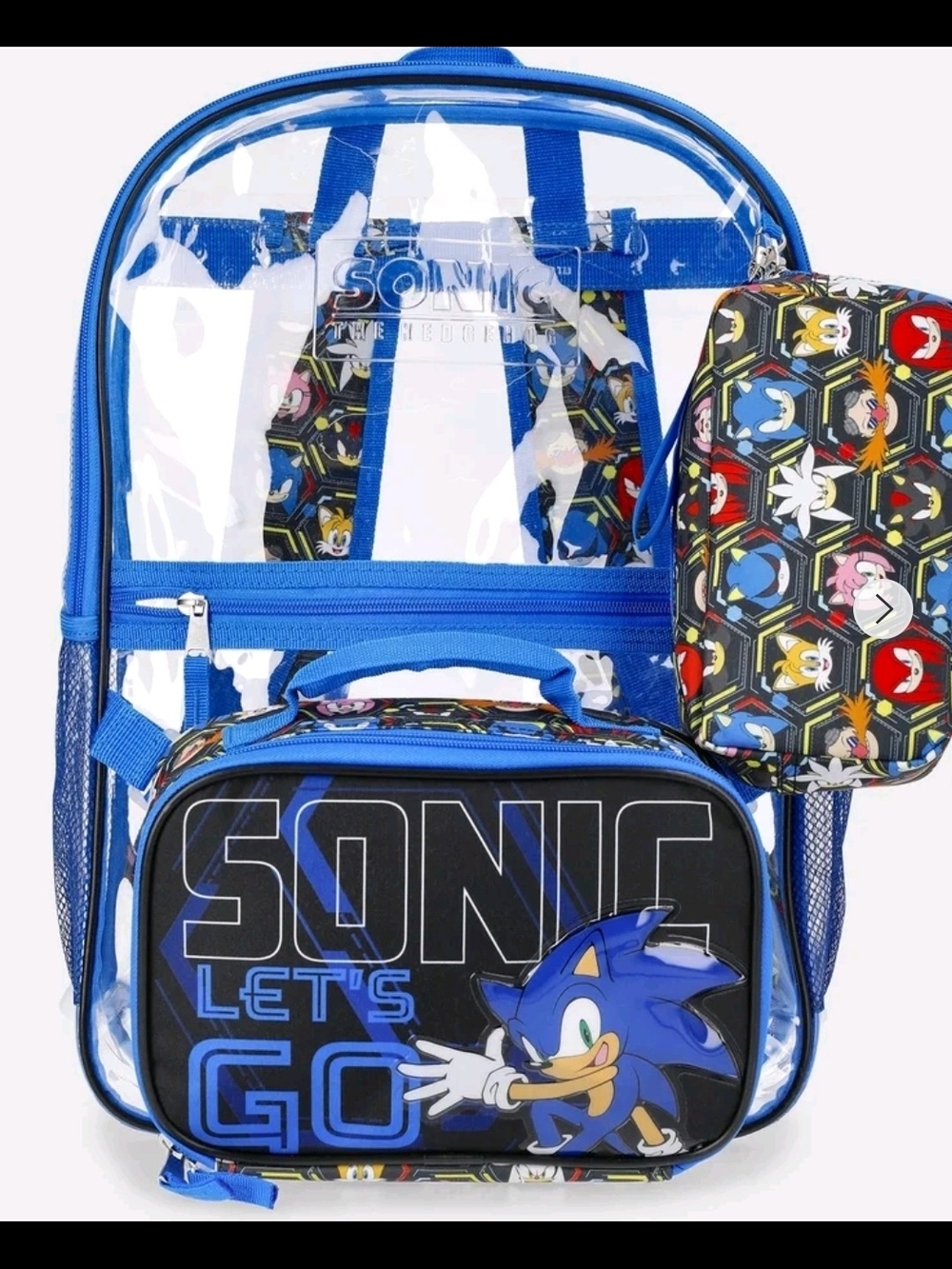 Sonic Kids Blue Clear Backpack Set with Lunch Bag & Accessory Pouch